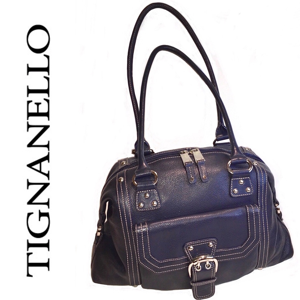 TIGNANELLO navy front pocket shoulder bag